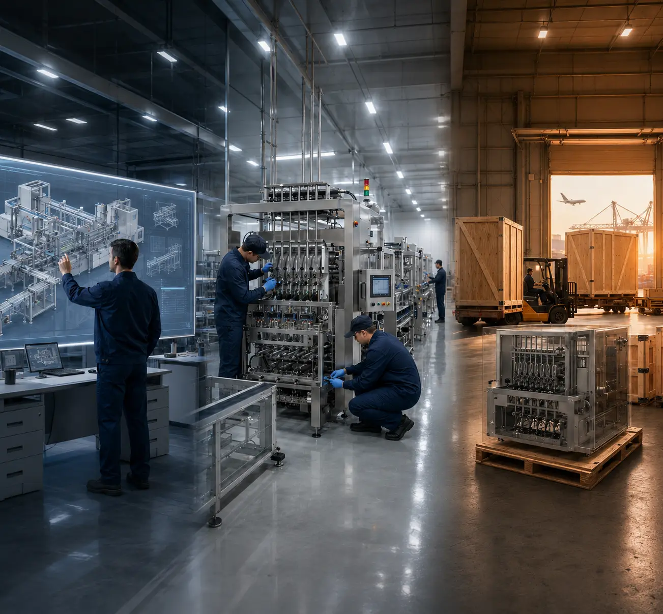 EIXPACK turnkey packaging workflow from 3D layout design to rigorous FAT and global delivery