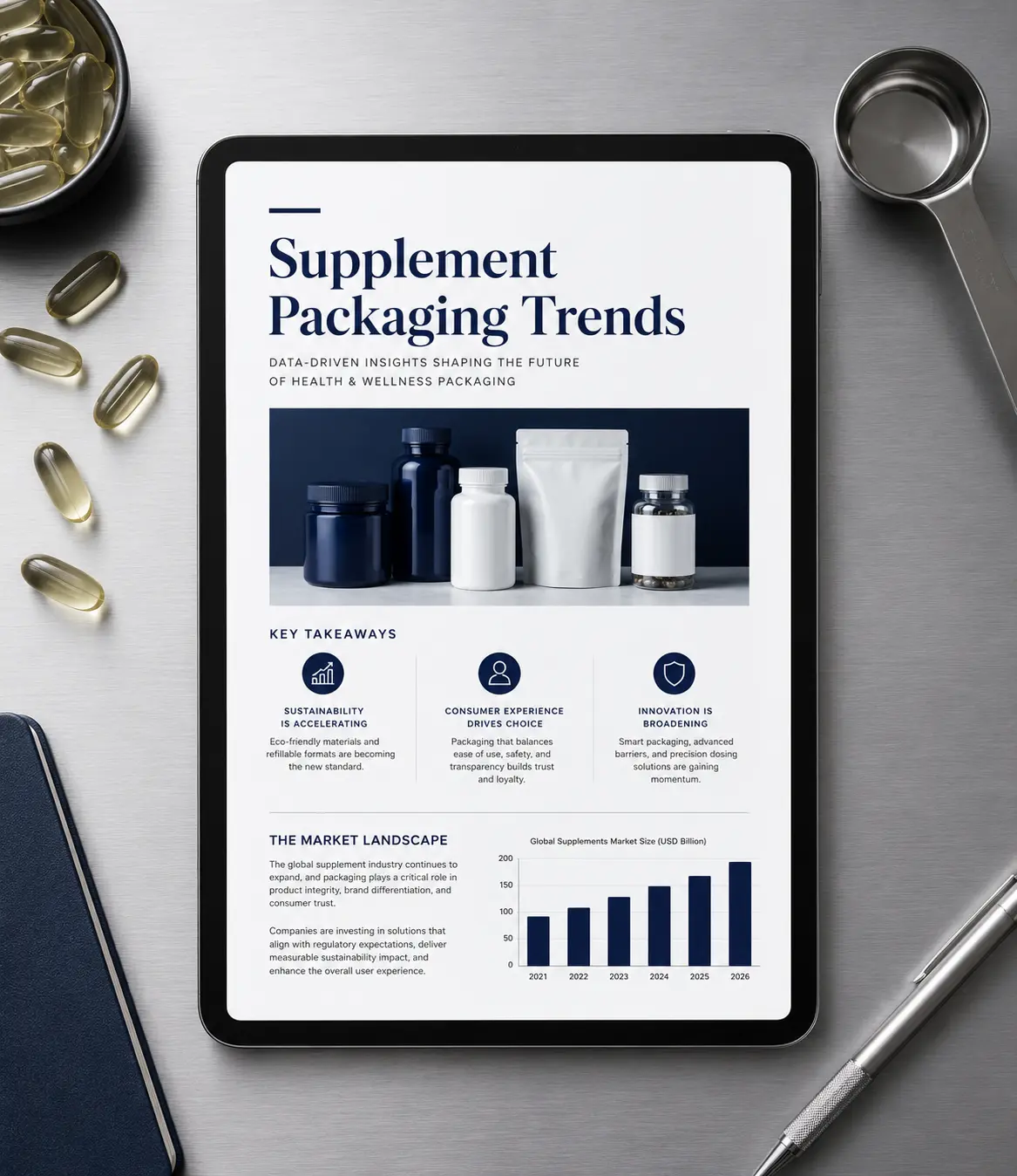 Tablet displaying an engineering article about cGMP compliant packaging machinery