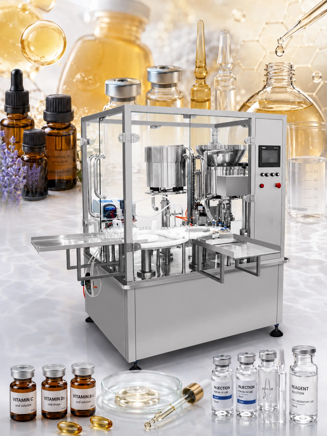 Aseptic liquid vial filling machine with high-precision peristaltic pumps by EIXPACK.