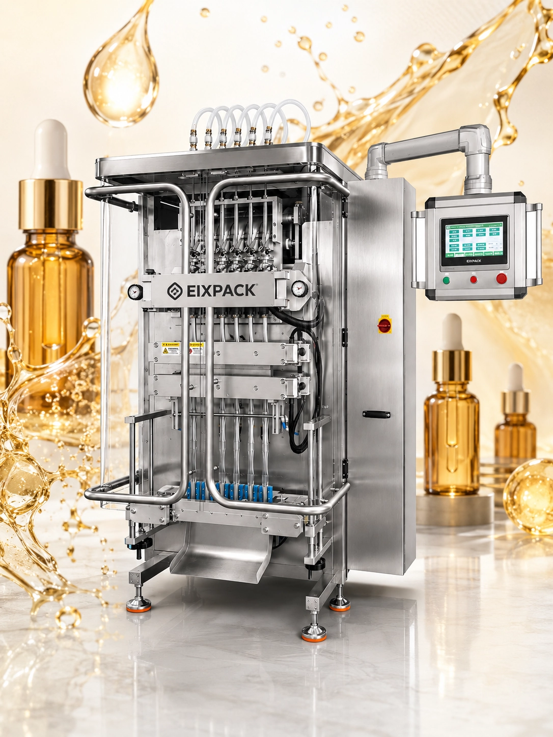 EIXPACK servo-driven liquid stick pack machine for gels and syrups in cGMP cleanroom