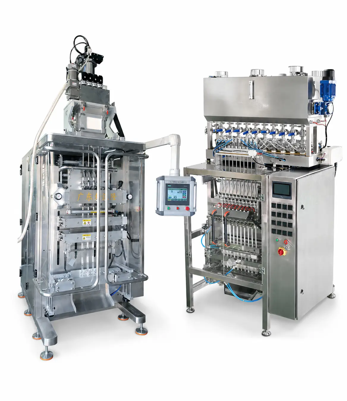 High-speed multilane stick pack machine for supplement powder and gel dosing