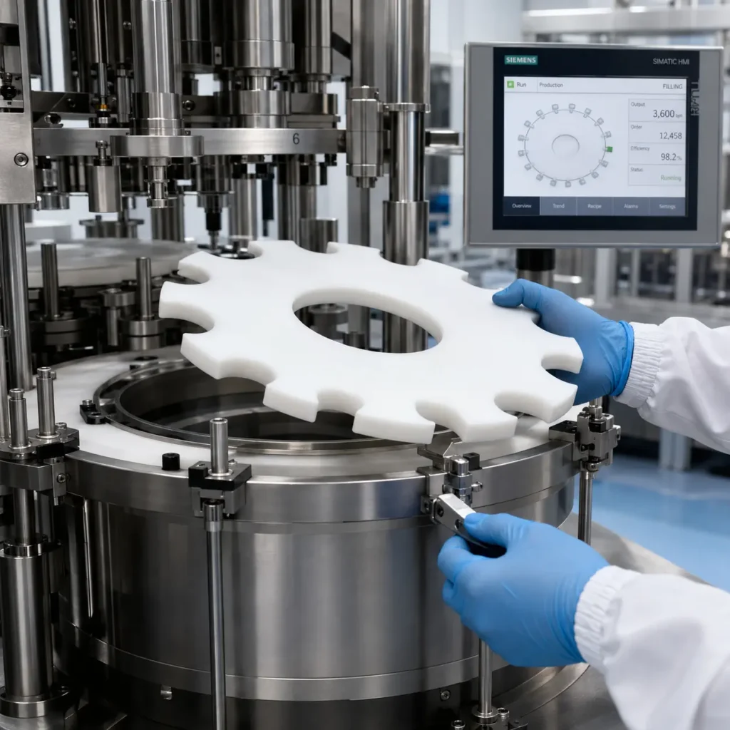 Tool-less format changeover on pharmaceutical vial filling machine