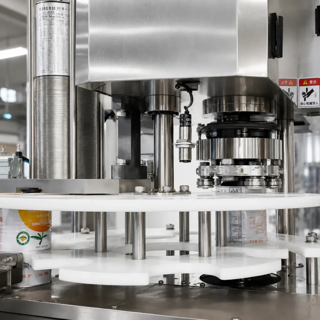 Automatic capping machine station on dry powder filling line