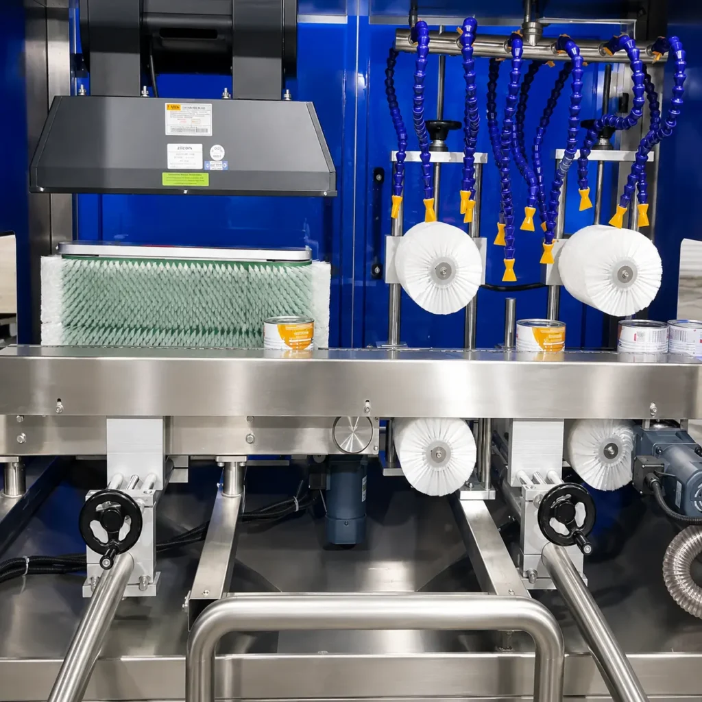 Can body cleaning station with air shower on pharmaceutical powder filling machine