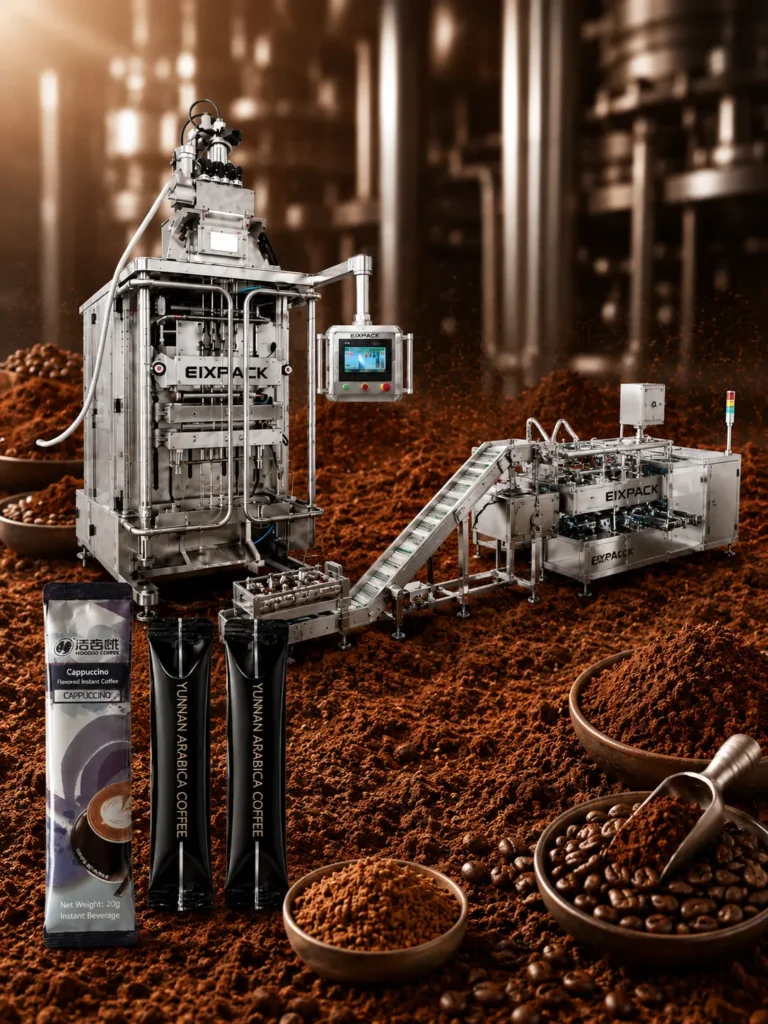 Coffee stick pack packaging machines for cappuccino powder stick production