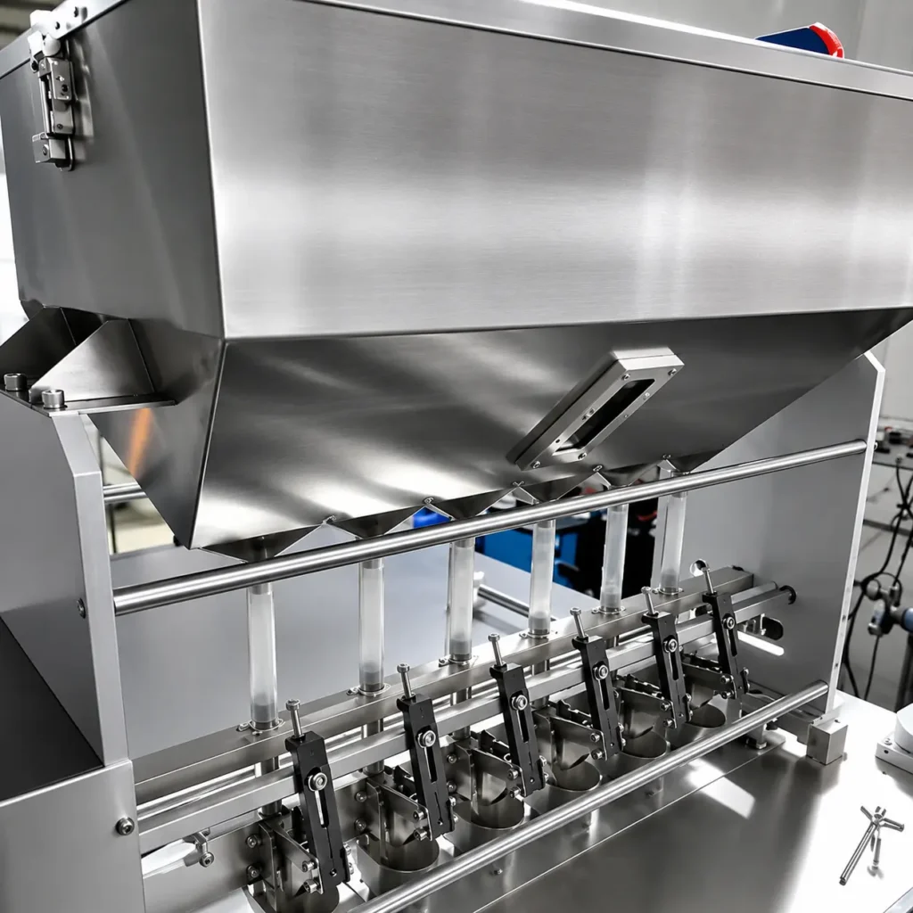 Independent servo motors for exact dosing on soluble granular coffee stick pack packaging machines