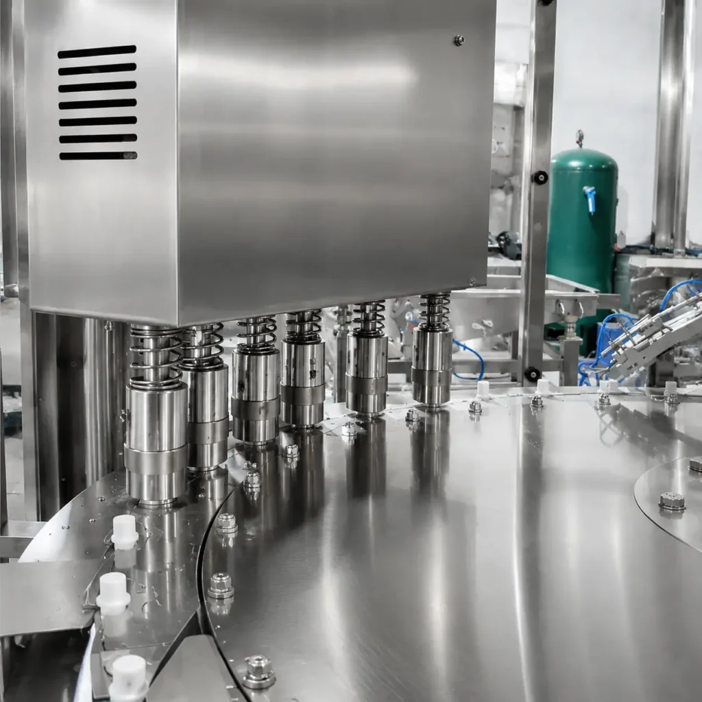 Magnetic torque capping head on liquid spout pouch packaging machine
