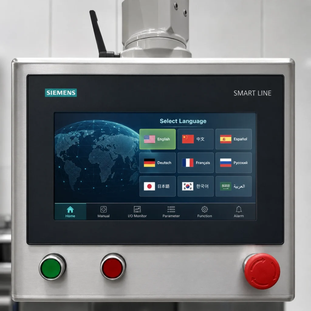 Siemens PLC and Omron relays inside the electrical cabinet of a stick pack packaging equipment