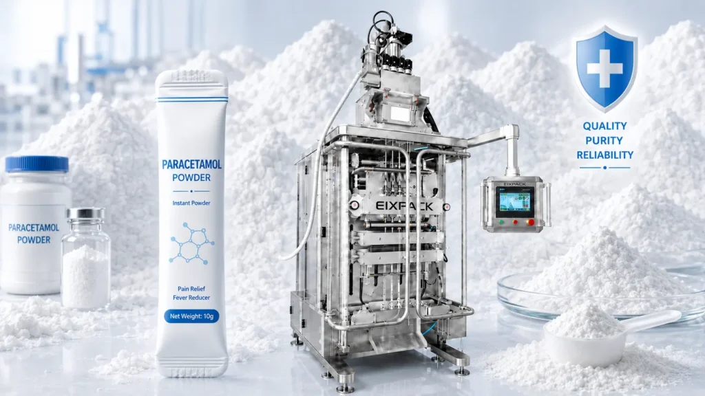Paracetamol powder stick pack packaging machine with multi-lane powder dosing
