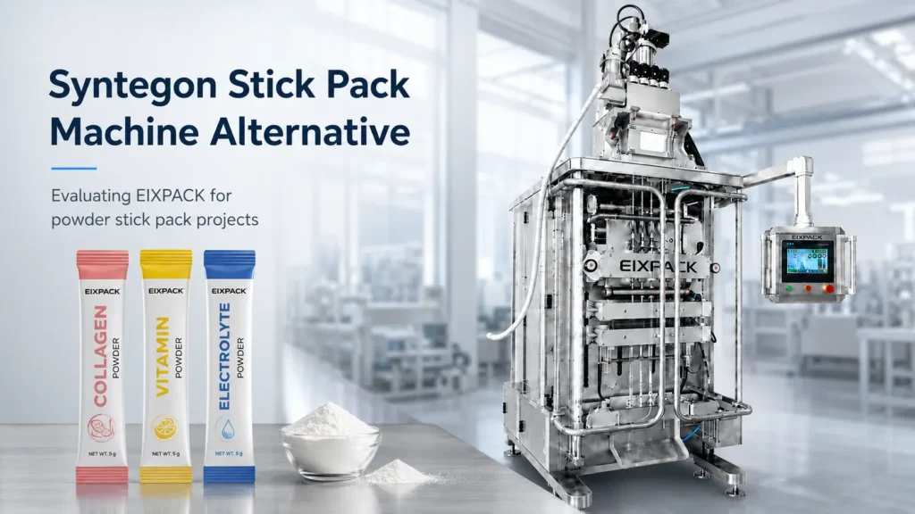 Syntegon stick pack machine alternative for supplement powder packaging projects