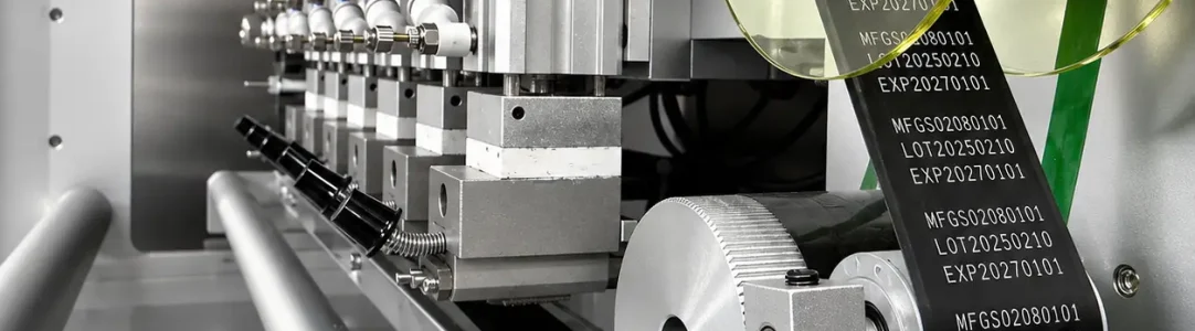 TTO thermal transfer overprinter on pharmaceutical liquid stick pack packaging machines
